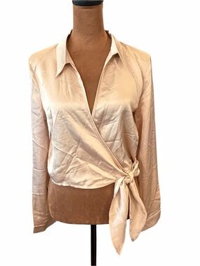 Missguided Satin Side Tie‎ Long Sleeve Blouse Champagne Gold NEW Size 6 Slinky